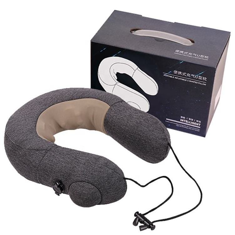 Inflatable Neck travel portable wireless U shape body vibrating shiatsu kneading Memory Foam neck massage pillow