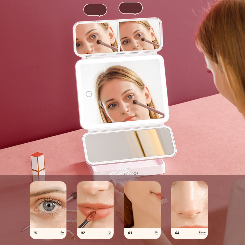 Factory ODM/OEM Three Fold Makeup Mirror With 2X/3X Magnifying Mirror Square Flat Cosmetic Mirror