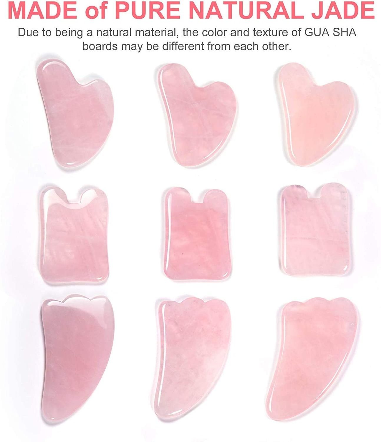 3 Pack Gua Sha Facial Tools Set Rose Quartz Gua Sha Scraping Massage Tool for SPA Acupuncture Therapy Trigger Point Treatment