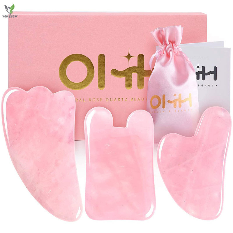 3 Pack Gua Sha Facial Tools Set Rose Quartz Gua Sha Scraping Massage Tool for SPA Acupuncture Therapy Trigger Point Treatment