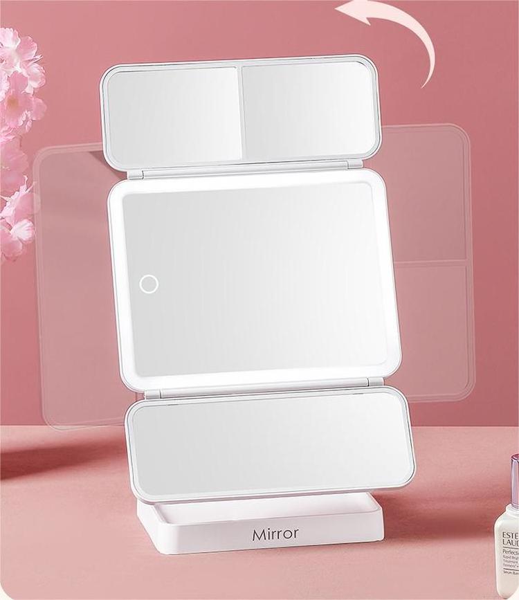 Factory ODM/OEM Three Fold Makeup Mirror With 2X/3X Magnifying Mirror Square Flat Cosmetic Mirror