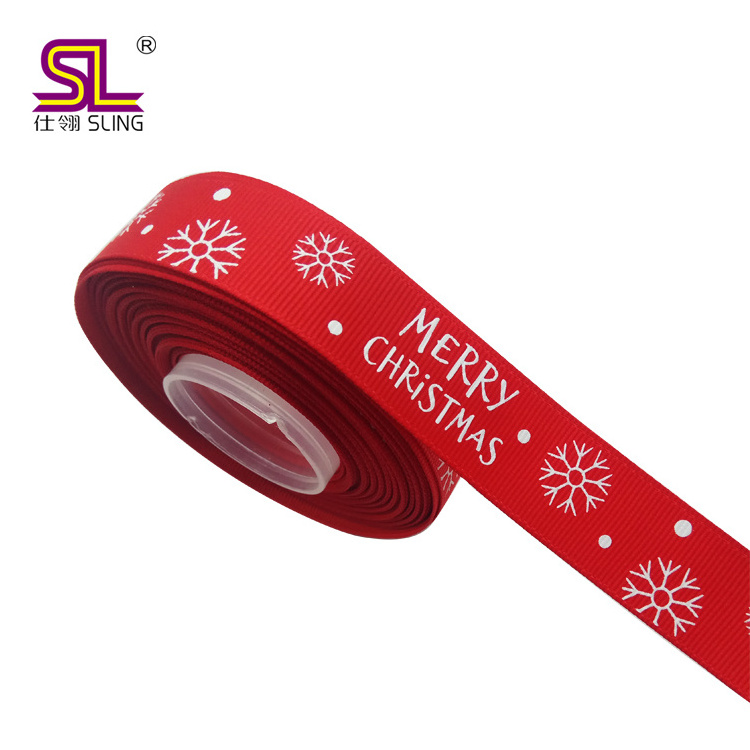 Factory custom OEM brand logo satin grosgrain Christmas print ribbon