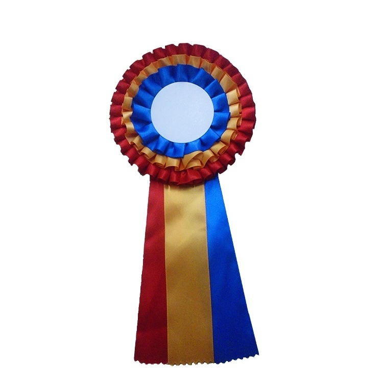 Custom logo print ribbon rosette badge award ribbon