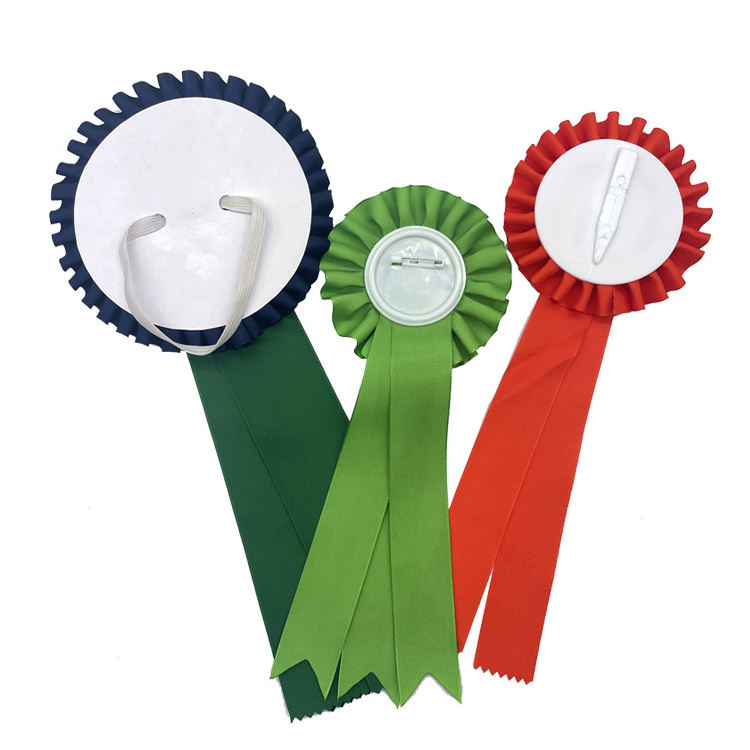 Custom logo print ribbon rosette badge award ribbon