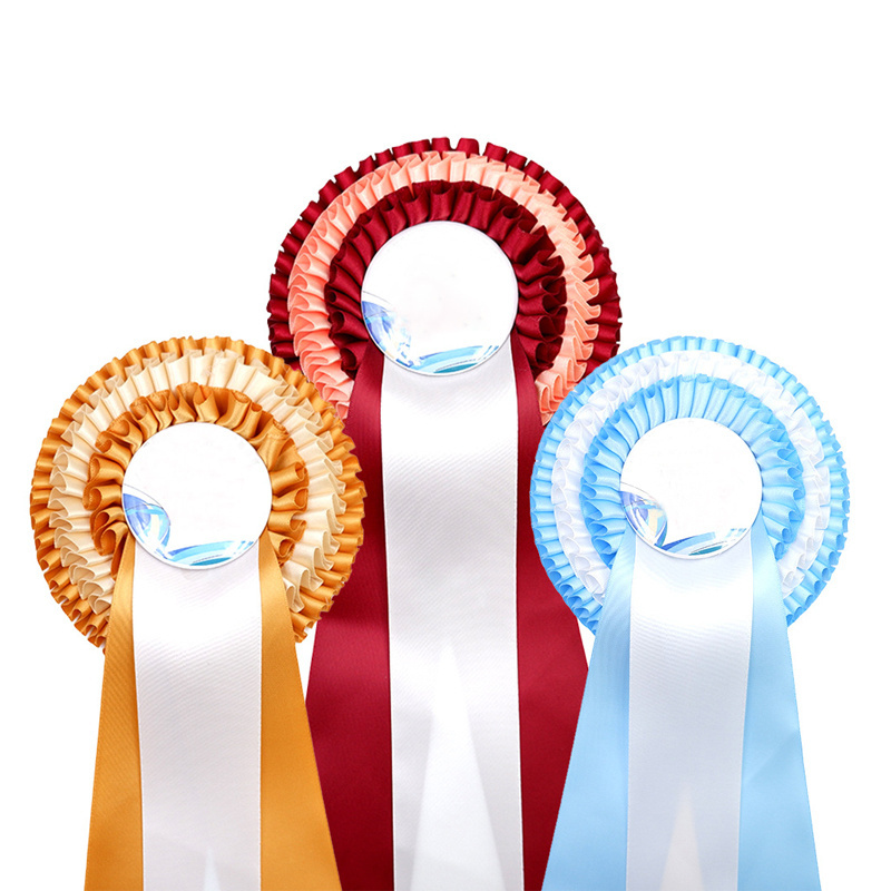 Custom logo print ribbon rosette badge award ribbon