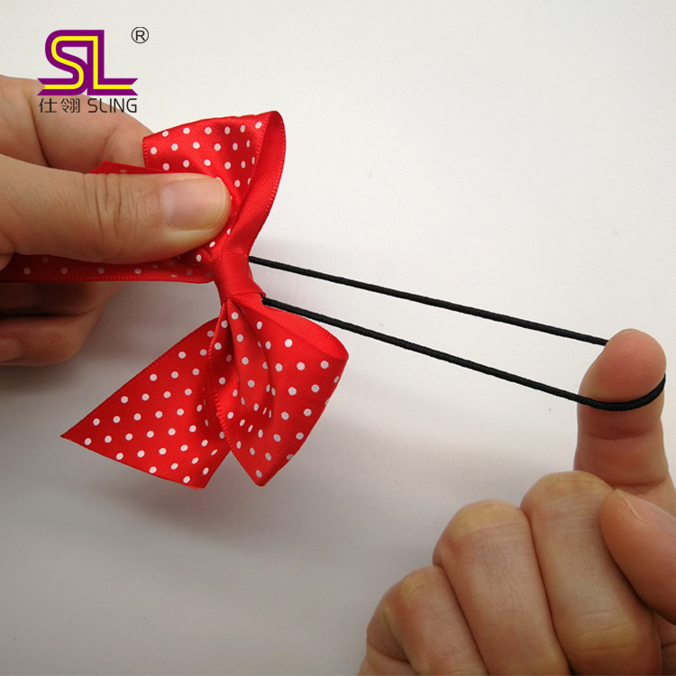 Pre-made printed red satin ribbon gift wrapping elastic band gift bow