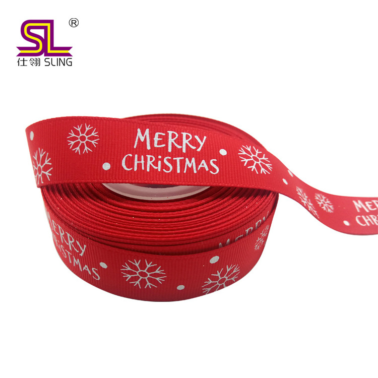 Factory custom OEM brand logo satin grosgrain Christmas print ribbon