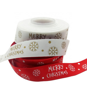 Factory custom OEM brand logo satin grosgrain Christmas print ribbon