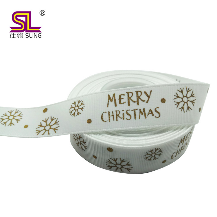 Factory custom OEM brand logo satin grosgrain Christmas print ribbon