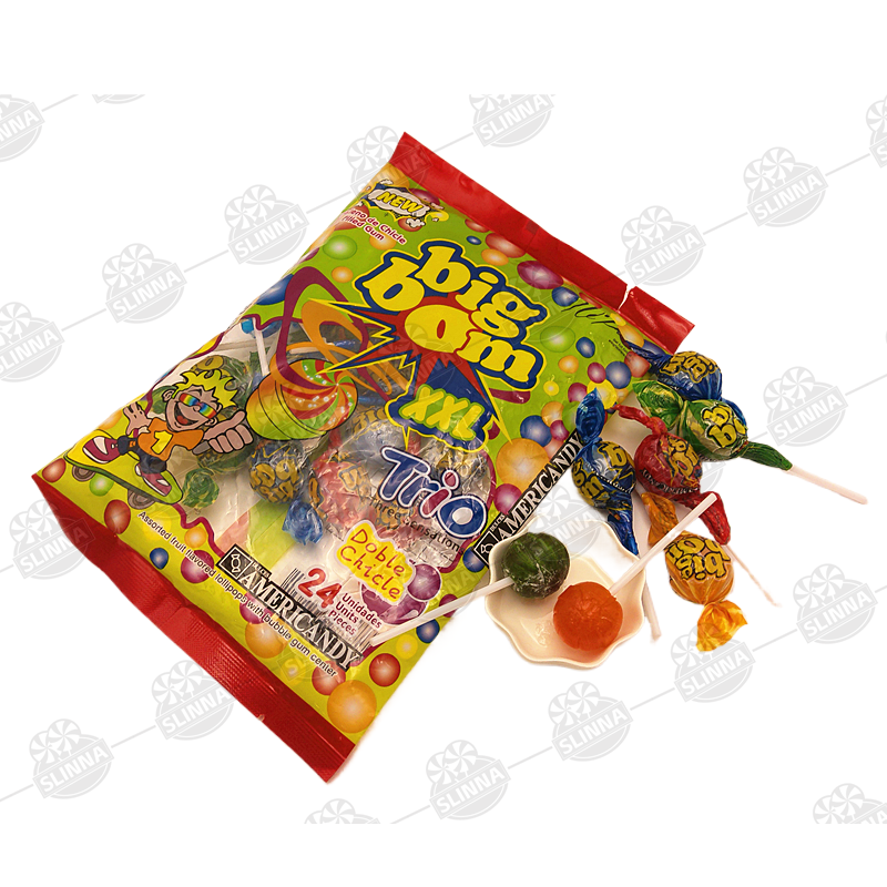 Wholesale XXL Fruity Flavor Bubble Lollipop Candy Children Bubble Gum Sugar Bag Packaging Ball Sweet Gummy Candy Big Bom Accept