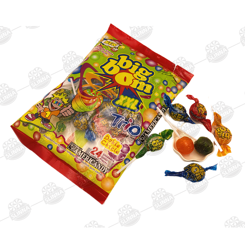 Wholesale XXL Fruity Flavor Bubble Lollipop Candy Children Bubble Gum Sugar Bag Packaging Ball Sweet Gummy Candy Big Bom Accept