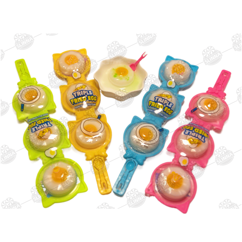 Wholesale 46g Mini Fruity Flavor Triple fried egg Jelly Lollipop in Box Pudding jelly popping candy cute Cartoon pudding jelly