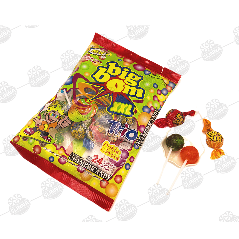 Wholesale XXL Fruity Flavor Bubble Lollipop Candy Children Bubble Gum Sugar Bag Packaging Ball Sweet Gummy Candy Big Bom Accept