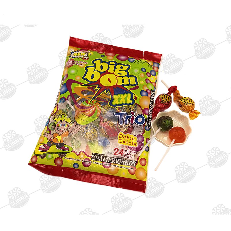 Wholesale XXL Fruity Flavor Bubble Lollipop Candy Children Bubble Gum Sugar Bag Packaging Ball Sweet Gummy Candy Big Bom Accept