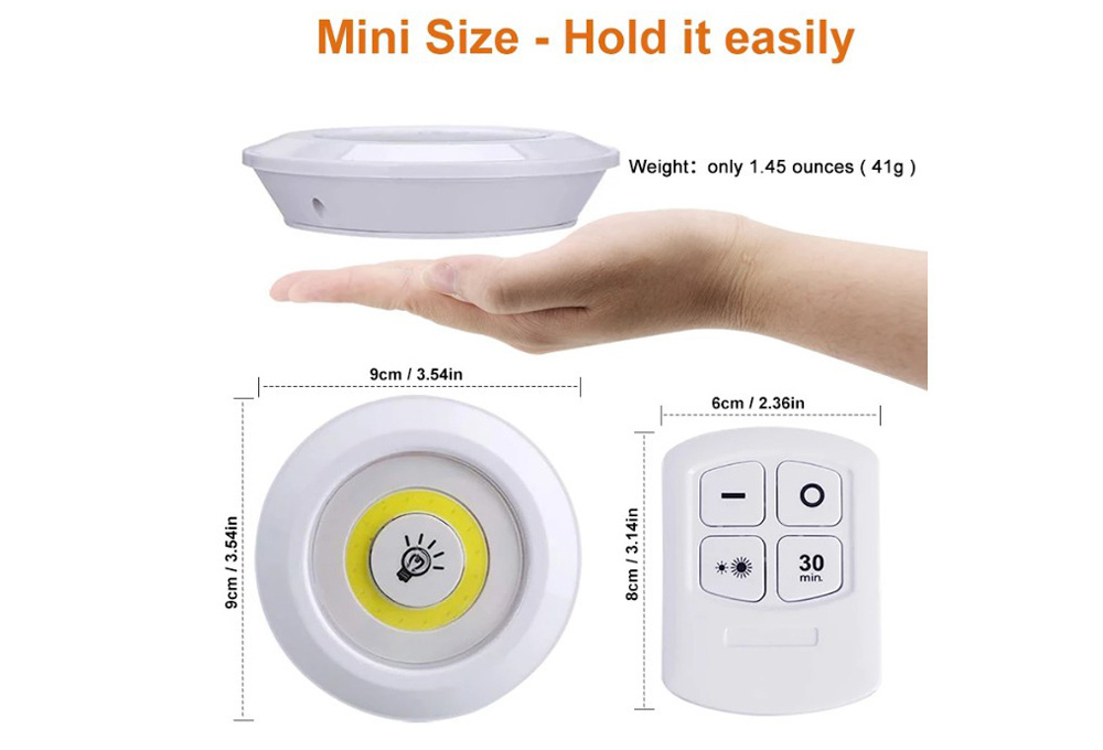 Battery Dimmable Under Cabinet Light COB LED Puck Lights Closets Lights with Remote