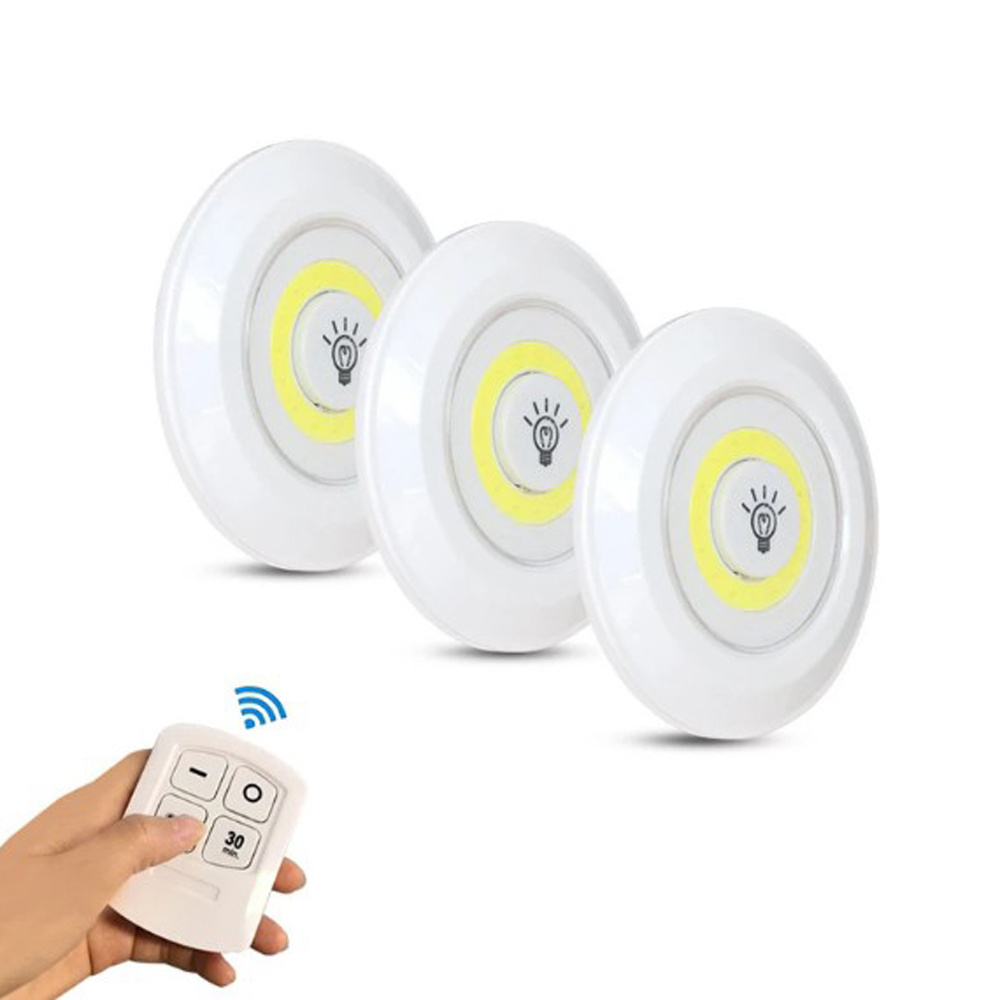 Battery Dimmable Under Cabinet Light COB LED Puck Lights Closets Lights with Remote