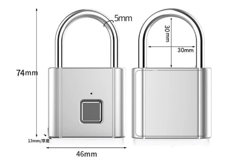 USB Rechargeable Door Smart Lock Fingerprint Padlock Quick Unlock Zinc alloy Metal High identify Security lock