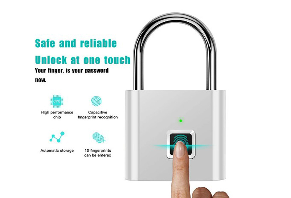 USB Rechargeable Door Smart Lock Fingerprint Padlock Quick Unlock Zinc alloy Metal High identify Security lock