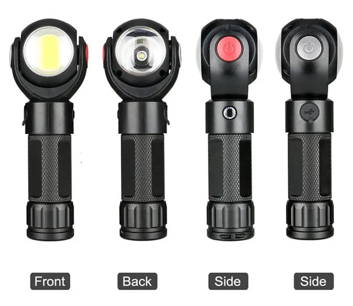 Aluminum 360 Rotation Torch Head 2 Light Source T6 COB Rechargeable LED High Power Red Magnetic Work Flashlight