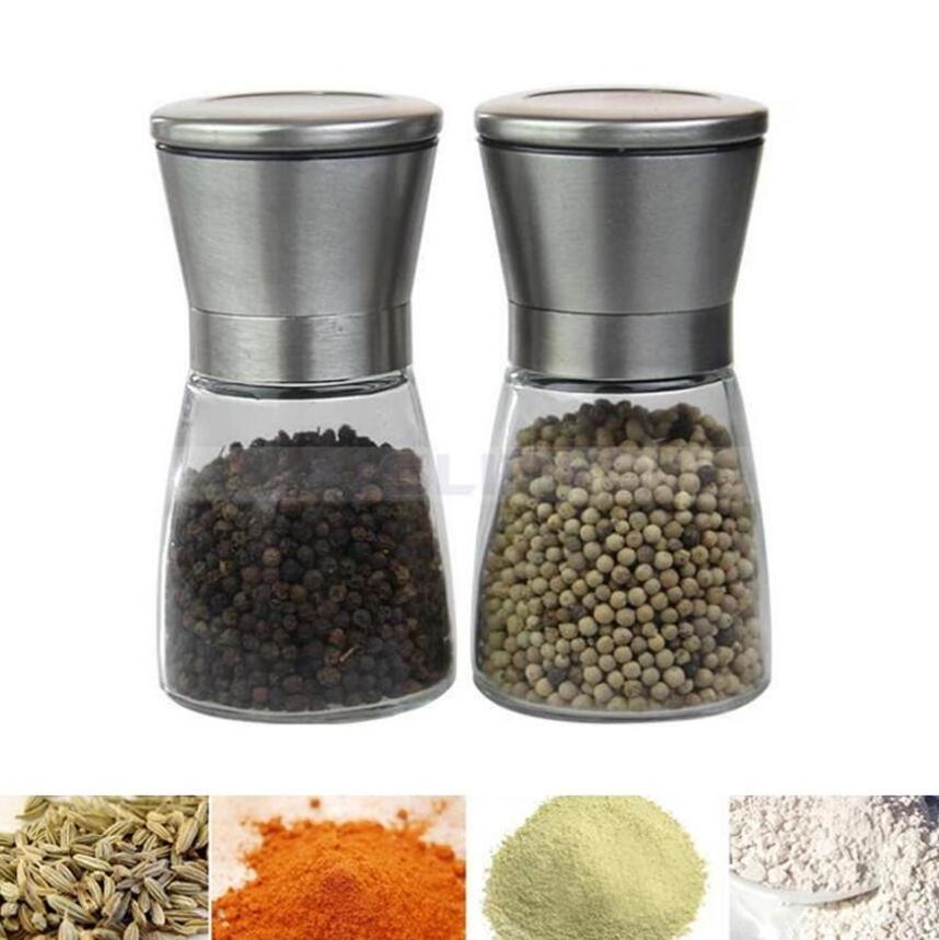 Kitchen Stainless Steel Salt Pepper Grinder Glass Spice Mill