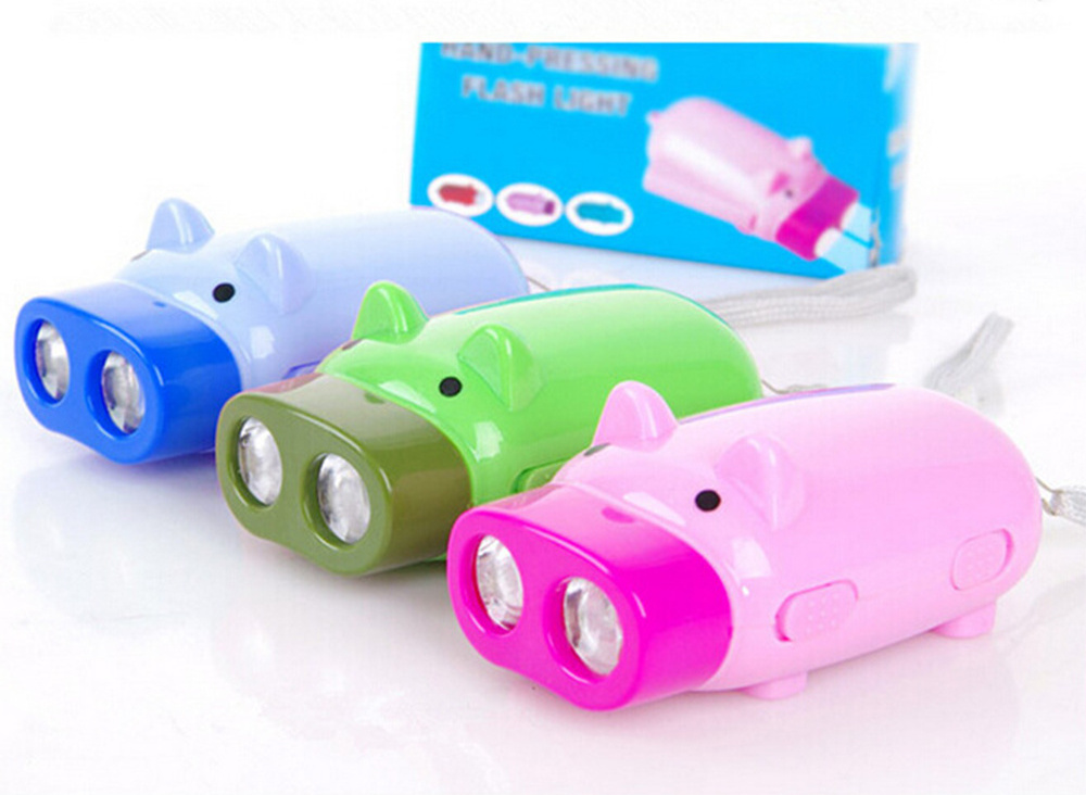 Cute Hand Power Dynamo Piggy Pig Pressing Flashlight Torch