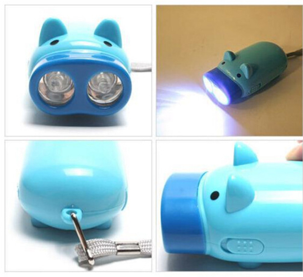 Cute Hand Power Dynamo Piggy Pig Pressing Flashlight Torch