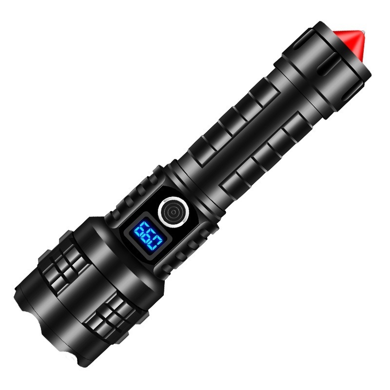 High Power Bank Display Torch Type C Rechargeable Battery Zoomable Lamp Waterproof Emergency Hammer  LED Flashlight