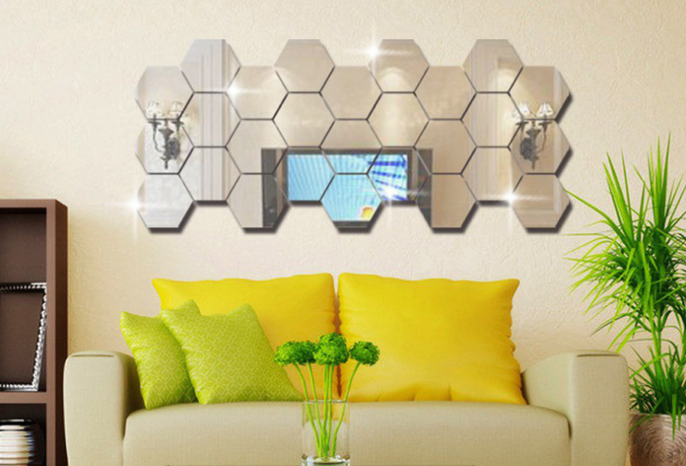 Mirror Wall Stickers Non Glass Mirror Plastic Mirror 3D Hexagon Acrylic Decor