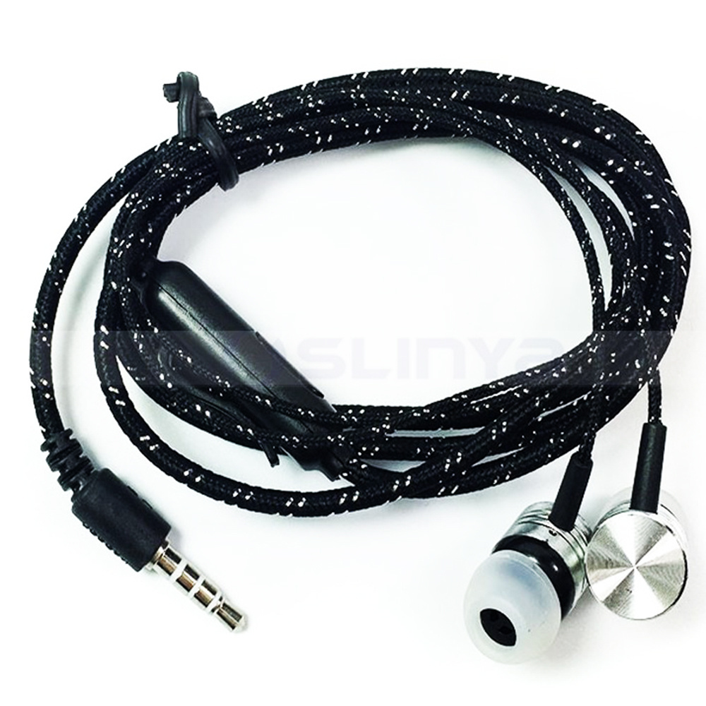 Nylon Wire Braided Cable Earphone Headphone Headset with MIC for iPhone Android Smart Mobile Phones