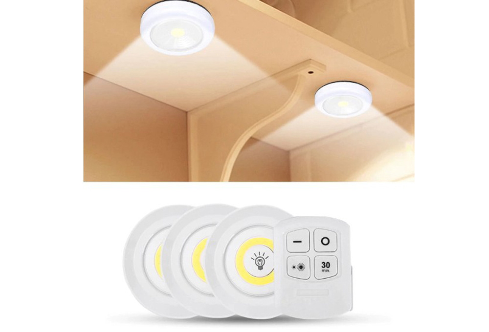 Battery Dimmable Under Cabinet Light COB LED Puck Lights Closets Lights with Remote