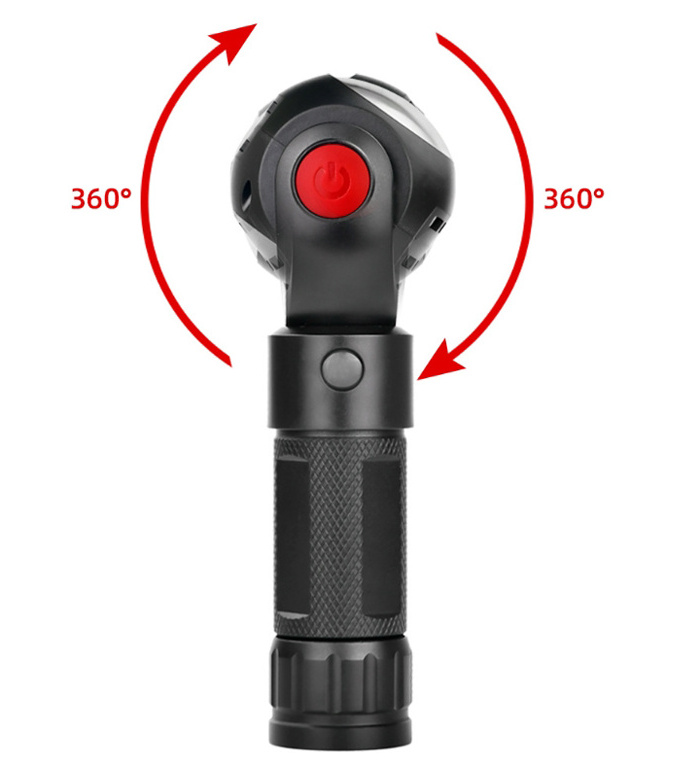 Aluminum 360 Rotation Torch Head 2 Light Source T6 COB Rechargeable LED High Power Red Magnetic Work Flashlight