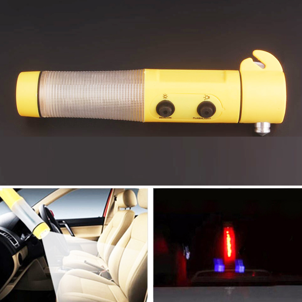 Car Safety Hammer Escape Glass Window Breaker Emergency Hammer Seat Belt Cutter Flashlight Warning Light Safety Hammer Accessory