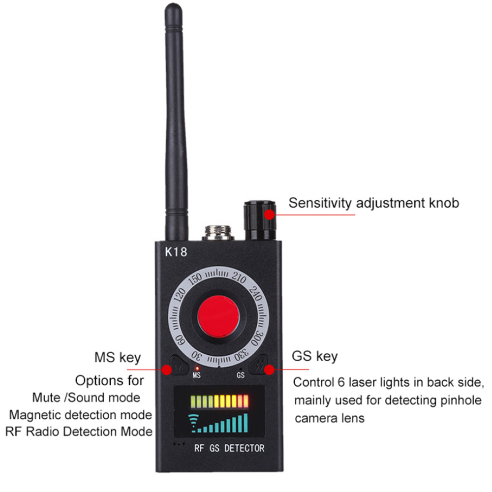 1MHZ-6.5GHZ K18 Multi Function Anti Spy Detector Camera GSM Audio Bug Finder GPS Signal Lens RF Tracker Detect Wireless Products