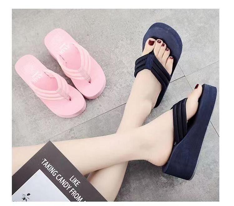 High Heel Pillow Thick Platform Fabric Flip Flops Ladies Summer Wedding Sandals Beach Slipper Slide for Women