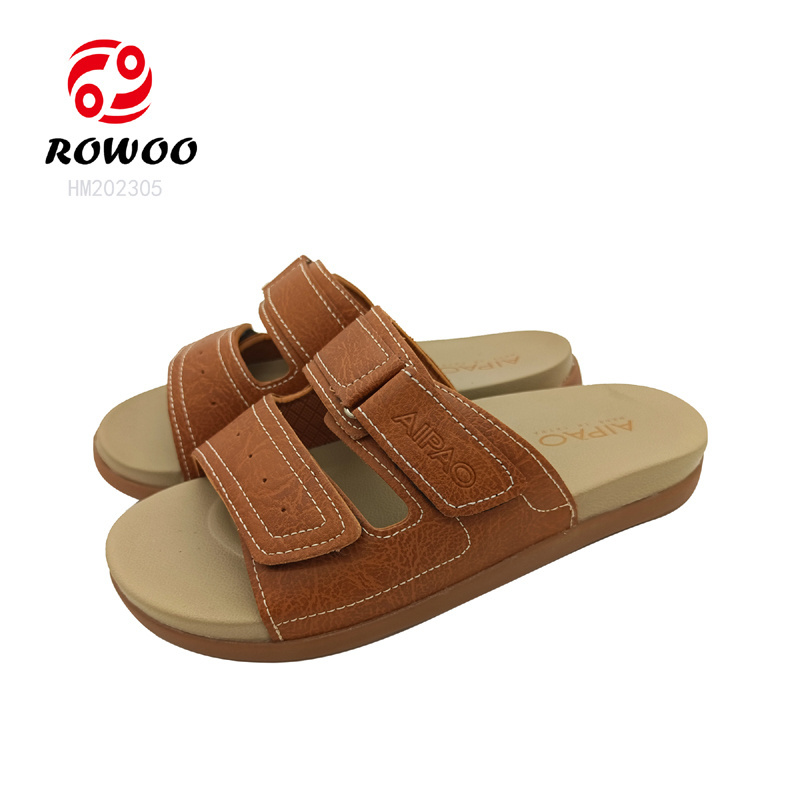 Factory Men Slides Shoes High Quality Anti-slip Slipper Sandals Brown Summer Flat Sandals