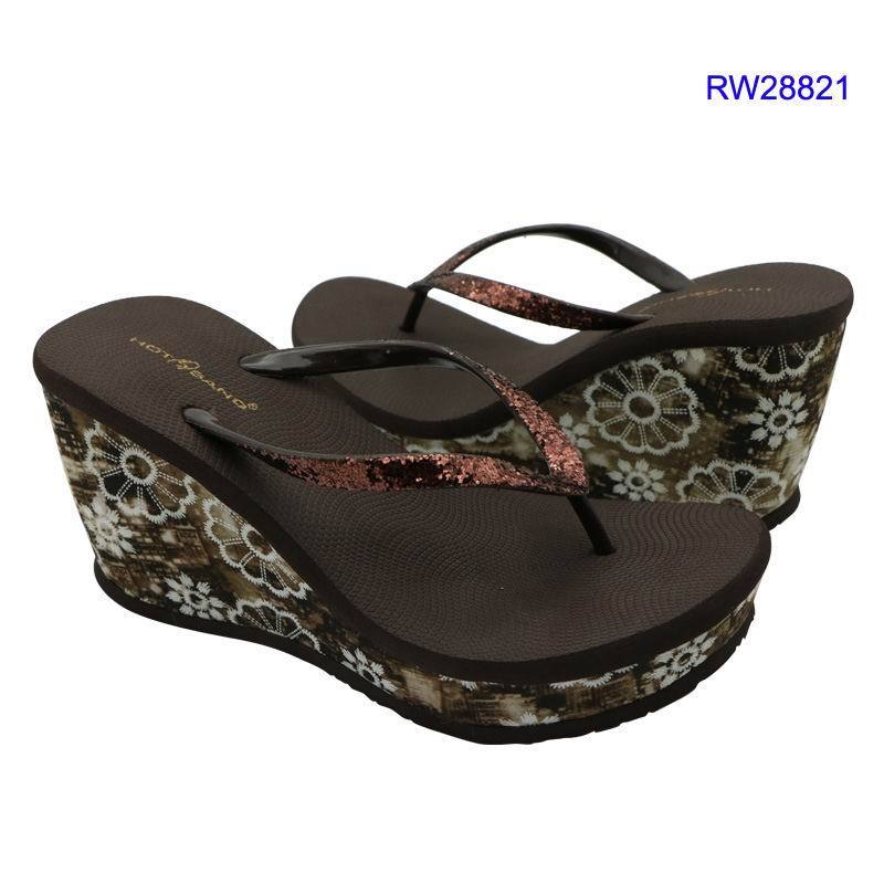 High Quality Glitter Sequined Platform Lady Summer Custom EVA Wedge Black Glitter Flip Flop for Woman Heel