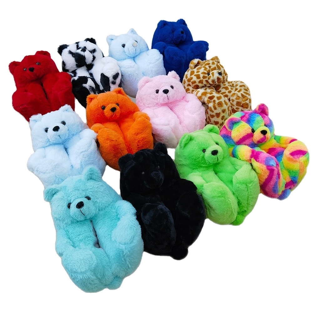 One Size Women's/Girls' Winter Warm Home Plush Fur Slippers Indoor Animal Shoes TPR Outsole Available All Colors Teddy Bear