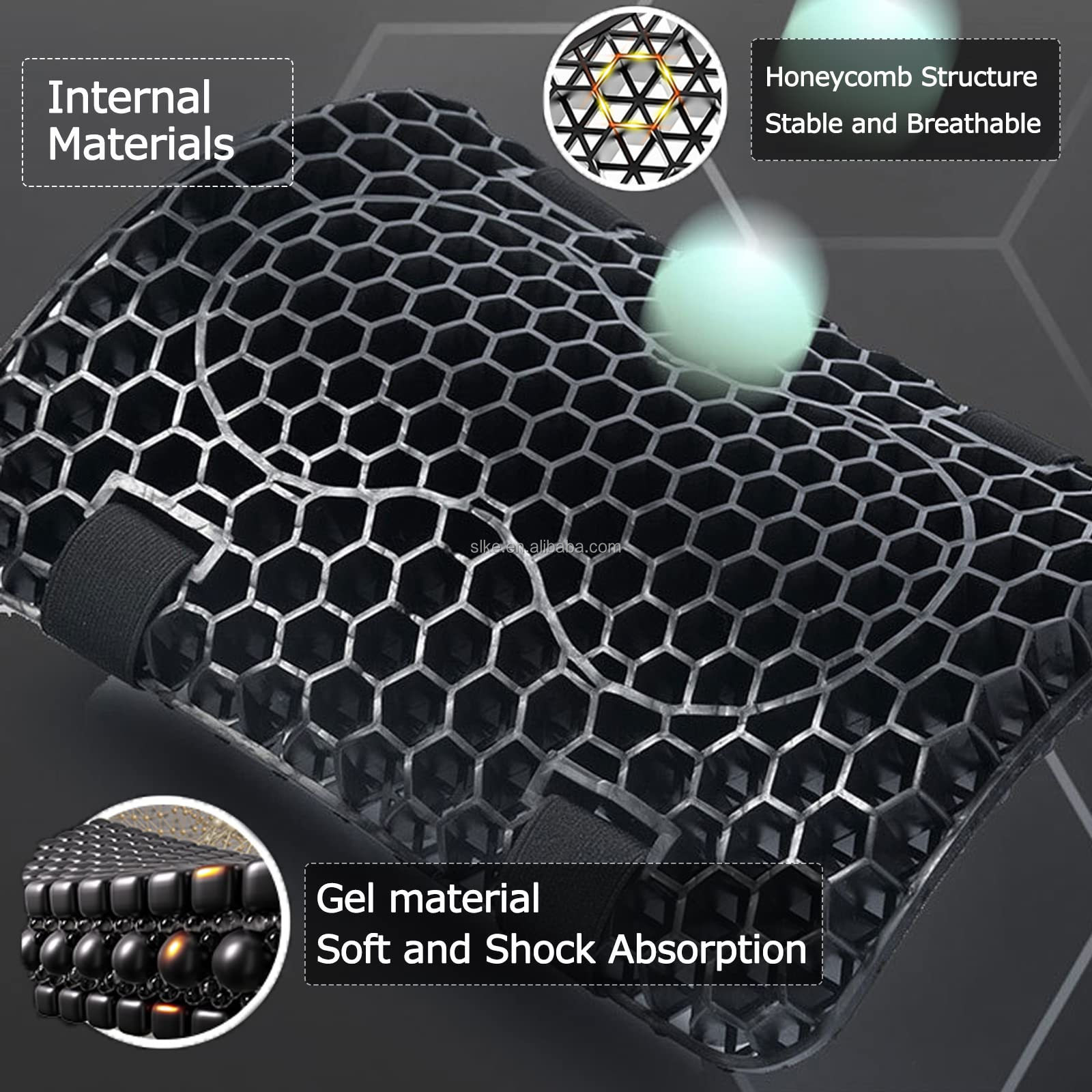 SLKE Breathable Shock-Absorbing Gel Seat Pad Universal with 3D Honeycomb Motorcycle Gel Seat Cushion