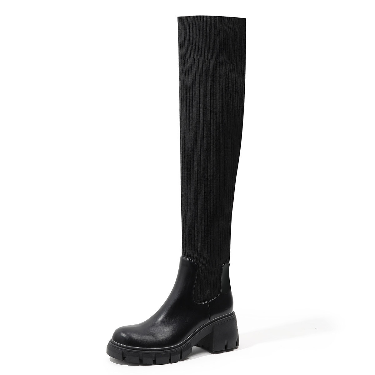 sh10336a 2023 New arrival ladies long boots size 43 elastic knitted woman knee boot 6cm