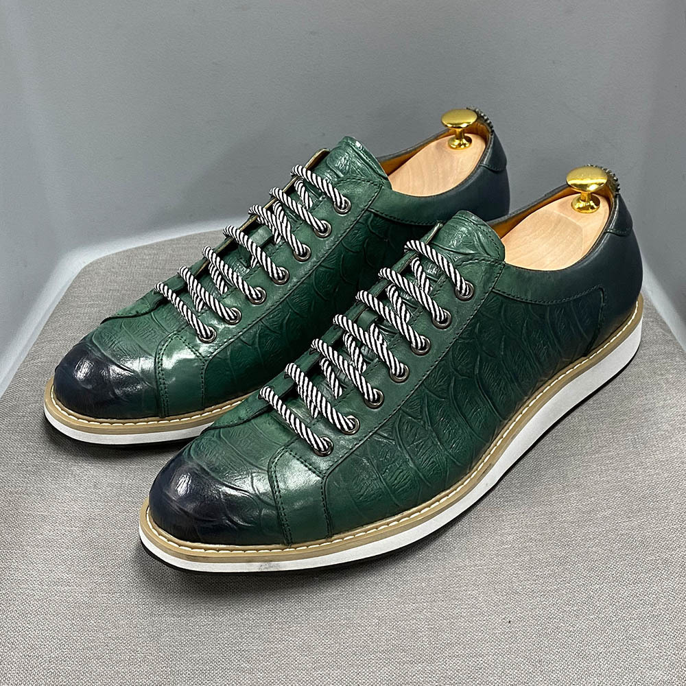 sh11159a Real Cow Leather Green Black Fashion Designer Luxury Crocodile Print Shoes For Men