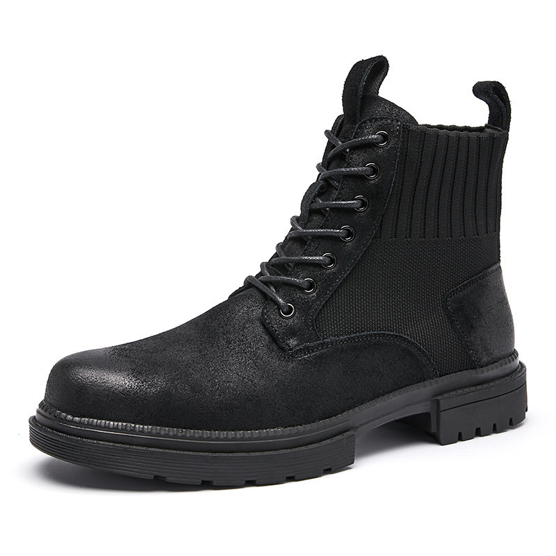 sh12467a Solid black color boots mens cuero suede leather men boots for men