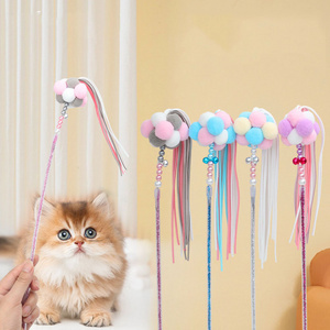 wholesale Interactive feather Cat Teaser Stick with a bell Pet Tail Shape Cat Toy cat stickers