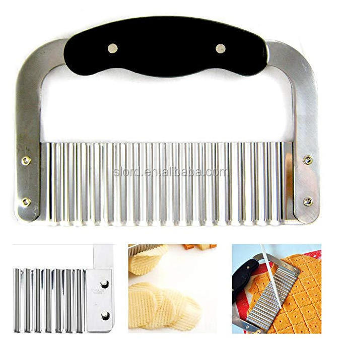 Crinkle Cutting Tool Salad Chopping Knife and Vegetable French Fry Cutter Slicer, Stainless Steel Blade