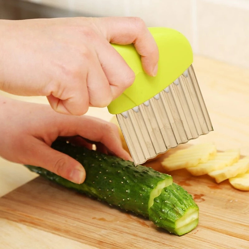 French Fry Cutter Stainless Steel Vegetable Wavy Slicer Crinkle Cutter, Wavy Crinkle Cutting Tool Salad Chopping Knife