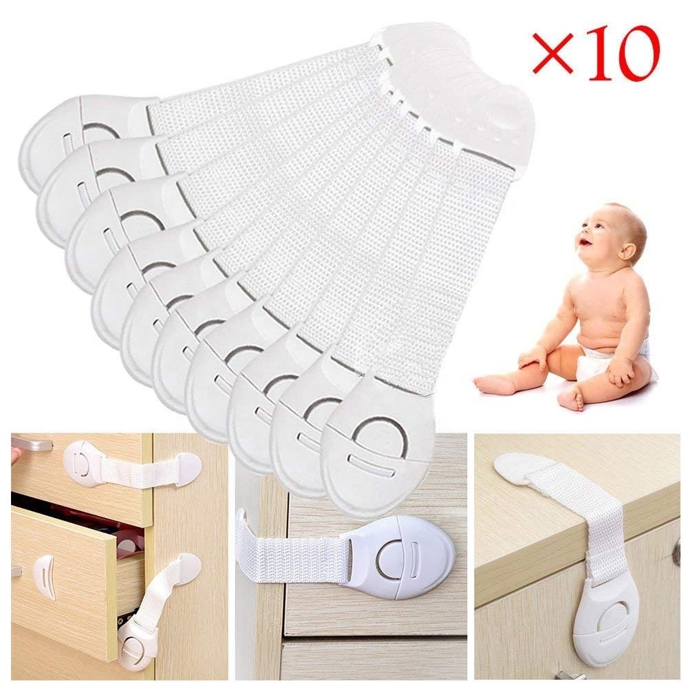 Baby Safety Cabinet Locks Door Strap Locks Latch Cupboard Door Drawers Uses 3M Strong Adhesive