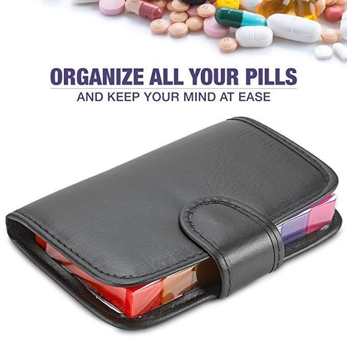 PU Leather Travel Medication Wallet Pill Box Reminder Extra Large Pill Container Dispenser Case Organizer