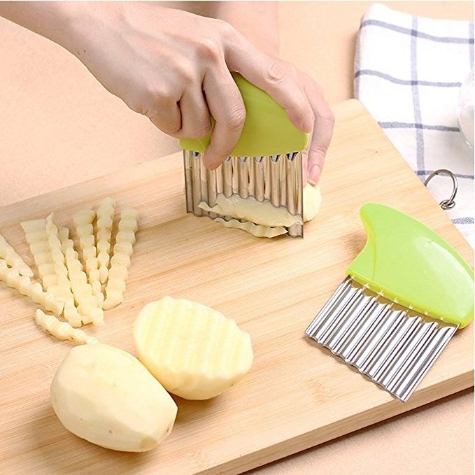 French Fry Cutter Stainless Steel Vegetable Wavy Slicer Crinkle Cutter, Wavy Crinkle Cutting Tool Salad Chopping Knife