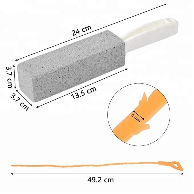 Toilet Bowl Pumice Cleaning Stone Sticks with Handle, Remove Hard Water Ring Rust Stain with Drain Snake Pipe Cleaner