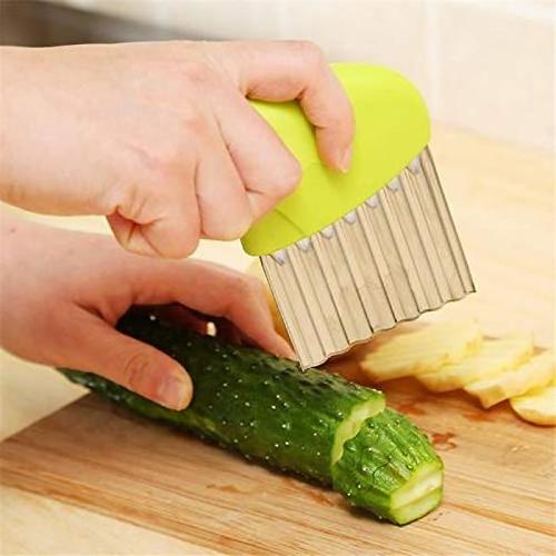 Handheld French Fry Cutter Potato Chip Onion Slicer, Crinkle Cutter with wave shape knife