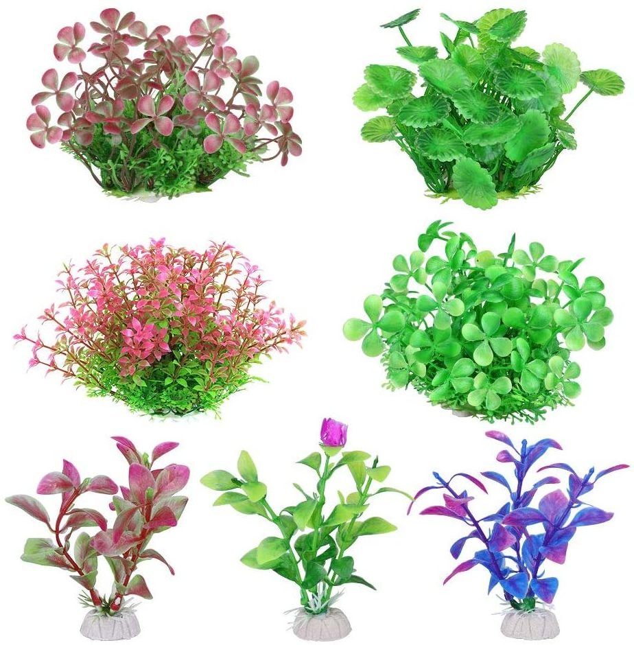 S size 7 Pack Plastic Lifelike Vividly Seaweed Aquarium Decoration Accessories Kit for Small Fish Tank Artificial Aquatic Plants